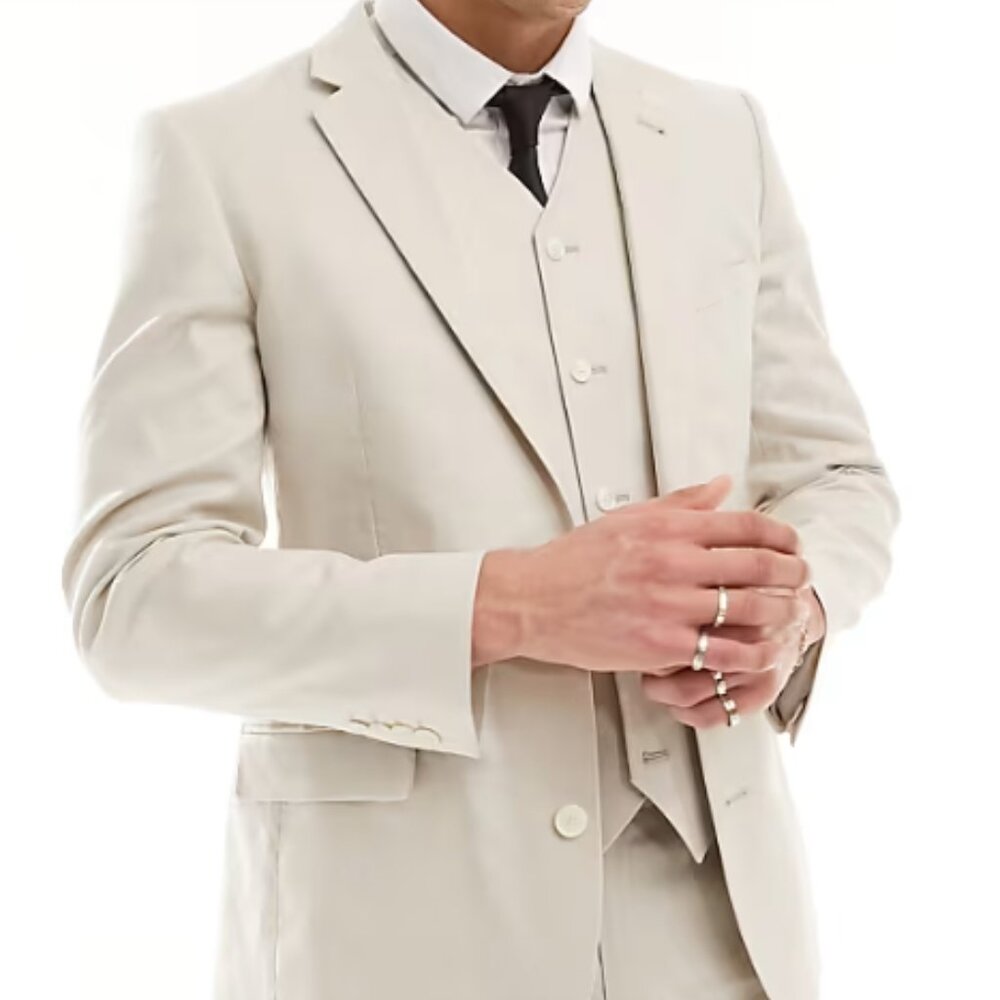 NWT 2025 ASOS Design super skinny suit jacket with linen in stone